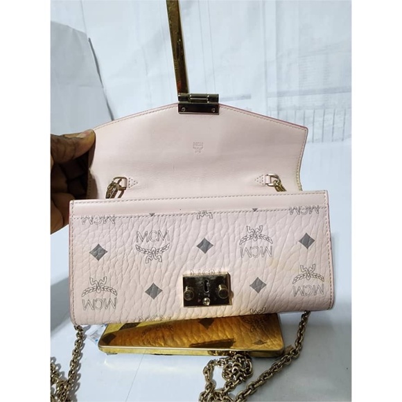 Authentic MCM Visetos Large Patricia Wallet On Chain/Crossbody Bag Powder Pink - Picture 12 of 16
